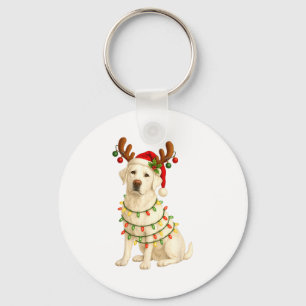 White Lab Christmas Tree Light Pajama Labrador Dog Keychain