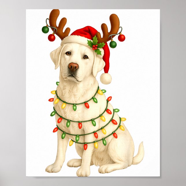 White Lab Christmas Tree Light Pajama Labrador Dog Poster (Front)