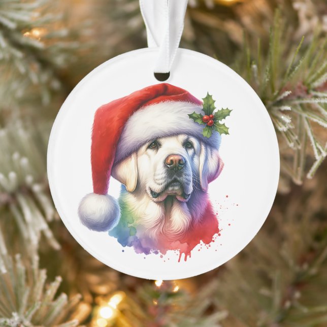 White Lab in Santa Hat Christmas Ornament (Tree)