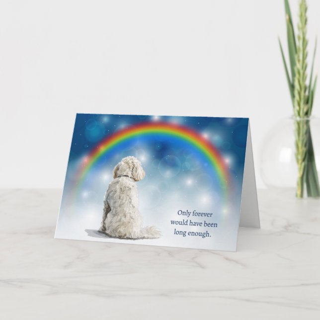 White Labradoodle Dog Night Lights Sympathy Holiday Card (Front)