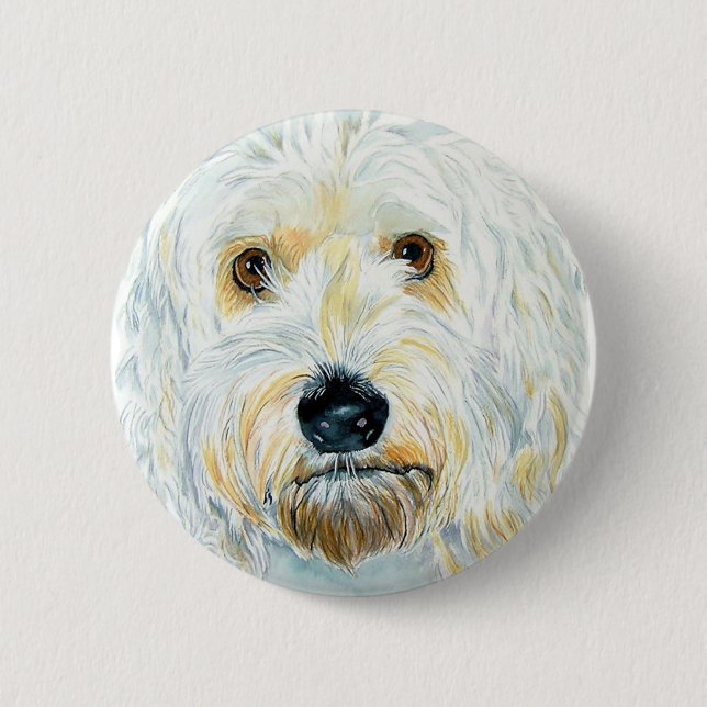 White Labradoodle Maggie Button (Front)