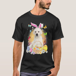 White Labrador Bunny Dog With Easter Eggs Basket T-Shirt