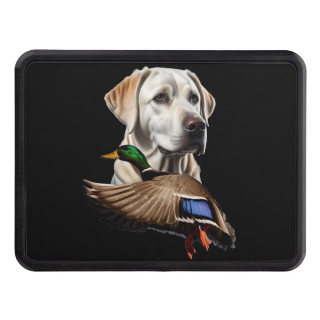 White Labrador Duck Hunting Trailer Hitch Cover (Front)