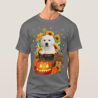 White Labrador In A Fall Bucket With Pumpkin Sunfl T-Shirt