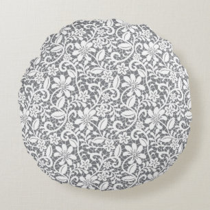 White Lace 1 Round Pillow