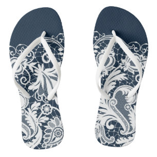 White lace 2 flip flops