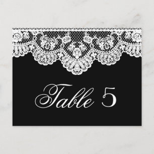 White Lace and Black Wedding Table Number Postcard