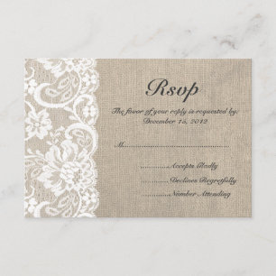 White Lace and Burlap Wedding RSVP Card