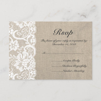 White Lace and Burlap Wedding RSVP Card