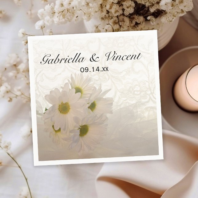 White Lace and Daisies Wedding Napkin (Creator Uploaded)