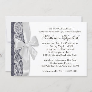 White Lace and Denim First Communion Invitation