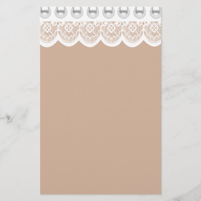 White Lace and Faux Pearls Stationery (Front)