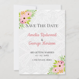 White Lace And Flowers Save The Date