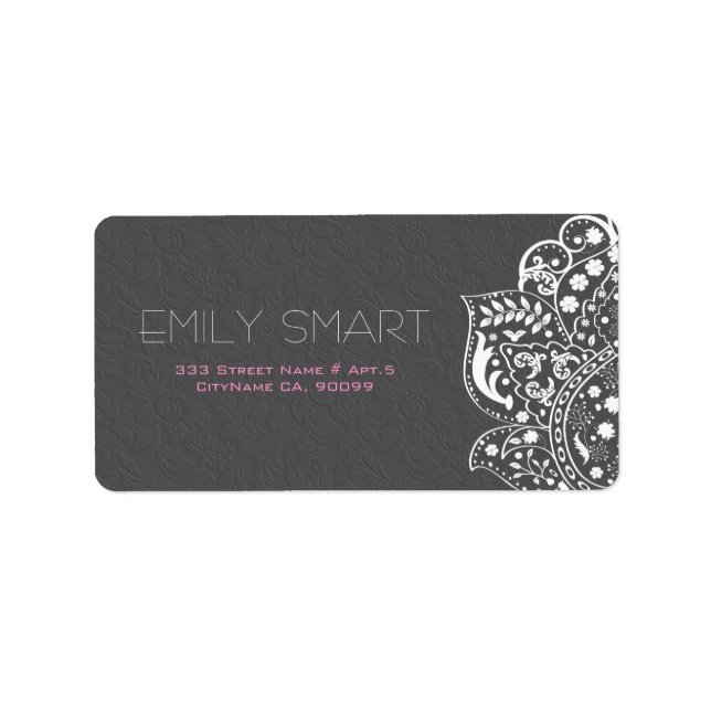White Lace And Grey Damask Label (Front)