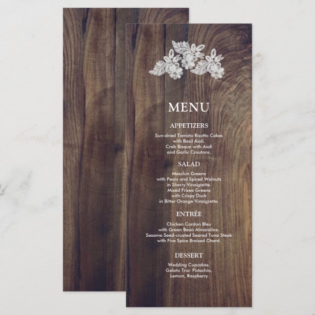 White Lace | Barn Wood Wedding Menu Card (Front/Back)