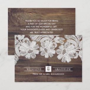 White Lace   Barn Wood Wedding Thank You Cards
