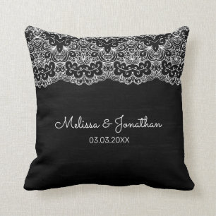 White Lace & Black Background Throw Pillow