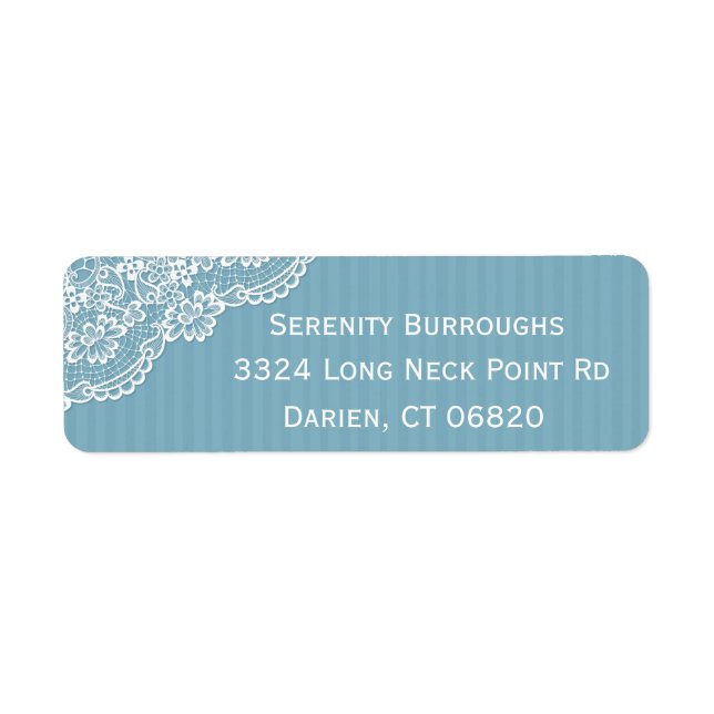 White Lace Blue Stripes Personalized Address Label (Front)