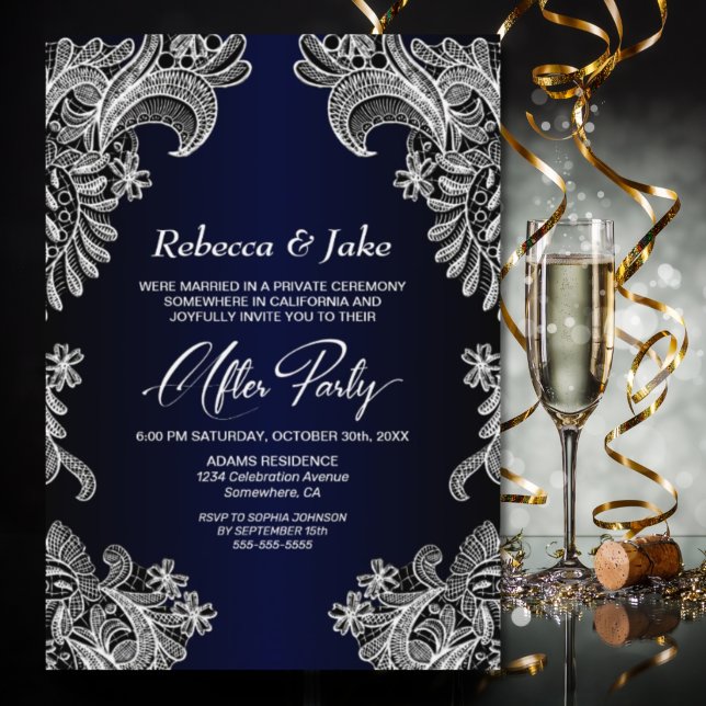 White Lace Blue Wedding After Party Invitation (Creator Uploaded)