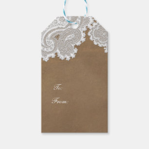 White Lace & Brown Rustic Chic Elegant Party Gift Tags