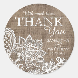 White Lace Burlap Modern Goth Thank You Label