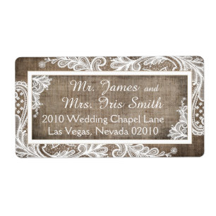 White Lace Burlap Modern Goth Wedding Label