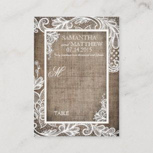 White Lace Burlap Modern Goth Wedding Place Cards