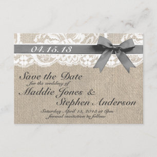 White Lace & Burlap Wedding Save the Date