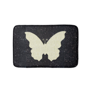 White Lace Butterfly On Black Glitter Bath Mat