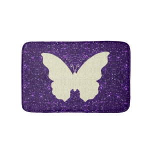 White Lace Butterfly On Purple Glitter Bath Mat