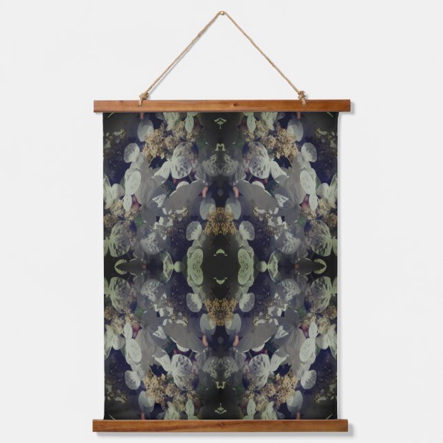 White Lace Cap Hydrangea Floral Abstract Hanging Tapestry (Front)