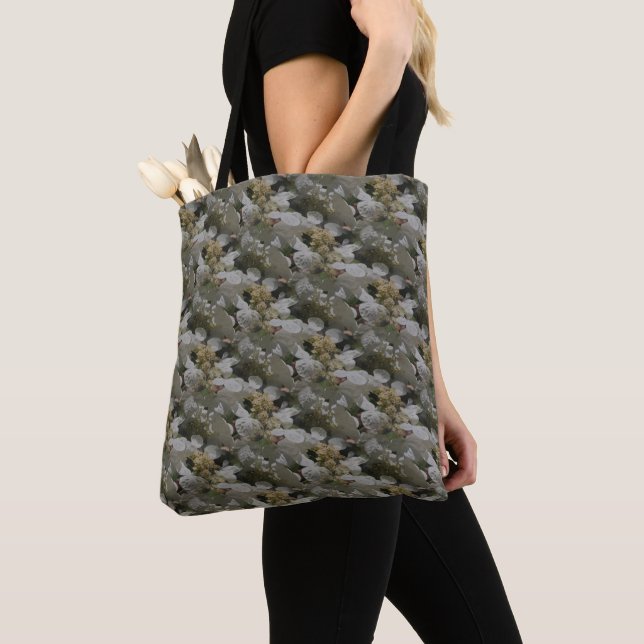White Lace Cap Hydrangea Flowers      Tote Bag (Close Up)