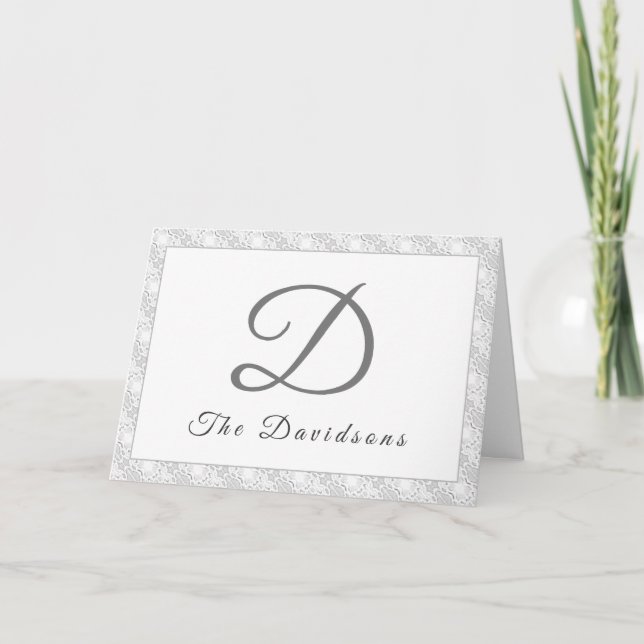 White Lace Catholic Monogrammed Thank You Card (Front)