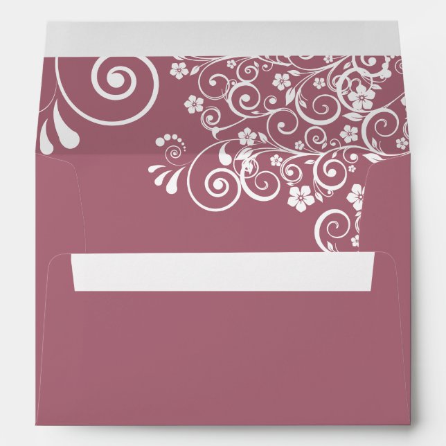 White Lace Dusty Rose Mauve Pink Elegant Wedding Envelope (Back (Bottom))