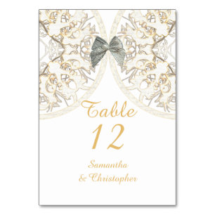 White lace filigree old ant vintage damask wedding table number
