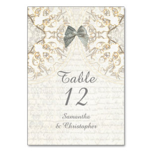 White lace filigree vintage parchment  wedding table number