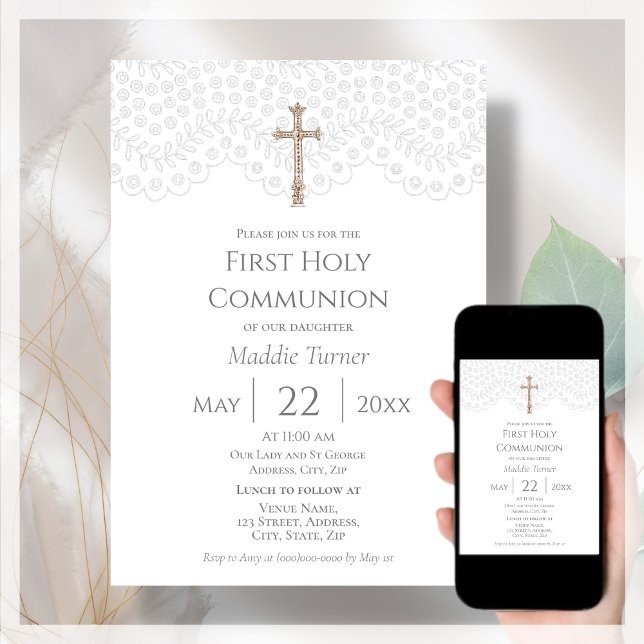 White Lace | First Communion Invitation (Creator Uploaded)