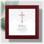 White Lace First Holy Communion Rosary Gift Box<br><div class="desc">Celebrate the special occasion of First Holy Communion with this exquisite rosary gift box. The box features a beautiful white lace effect with a gold colour crucifix on a white background, making it a stunning keepsake to treasure for years to come. The box is easy to personalize with your loved...</div>