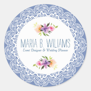 White Lace & Floral Bouquet Classic Round Sticker