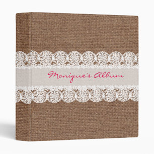 White Lace Flower Ribbon on Burlap - Custom Album Binder