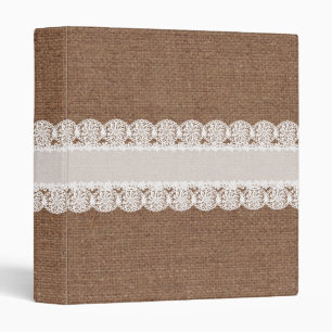 White Lace Flower Ribbon on Burlap - Shabby Chic Binder