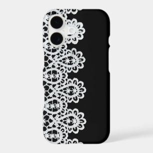 White lace forms a delicate border against black