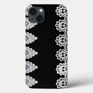 White lace forms a delicate border against black iPhone 13 case
