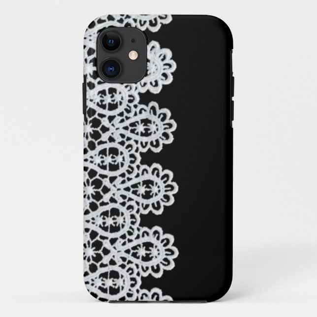 White lace forms a delicate border against black Case-Mate iPhone case (Back)