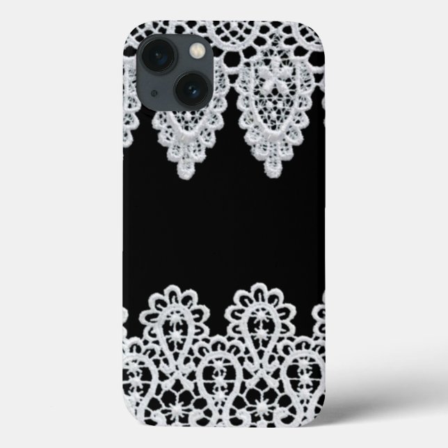 White lace forms a delicate border against black Case-Mate iPhone case (Back)