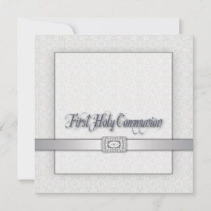 White Lace Girls First Communion Invitation