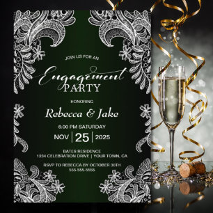 White Lace Green Engagement Party Invitation