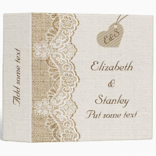 White lace & heart on burlap wedding planner binder