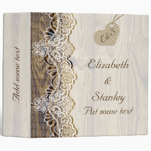 White lace & heart on wood wedding planner binder