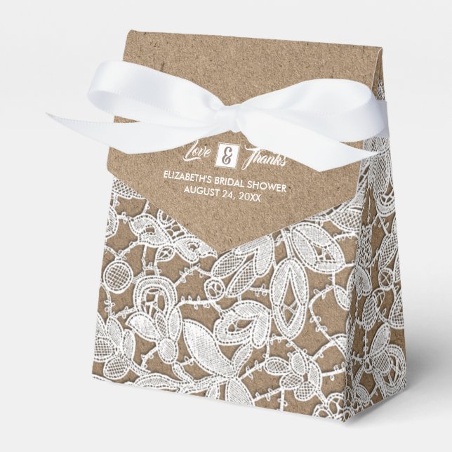 White Lace | Kraft Paper Bridal Shower Favour Boxe Favor Box (Front Side)